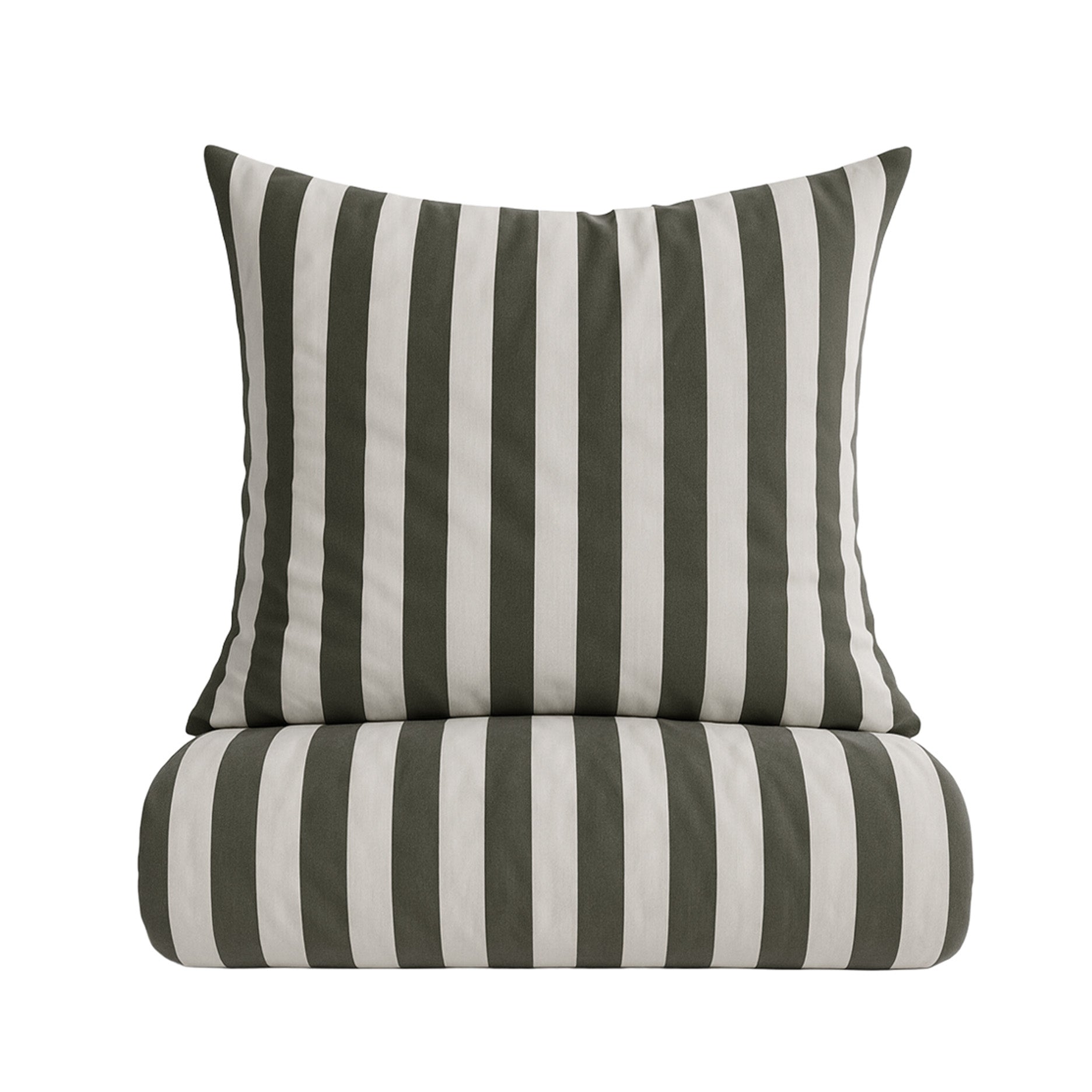 Blok strib sengetøj 140x220 cm oliven/sand